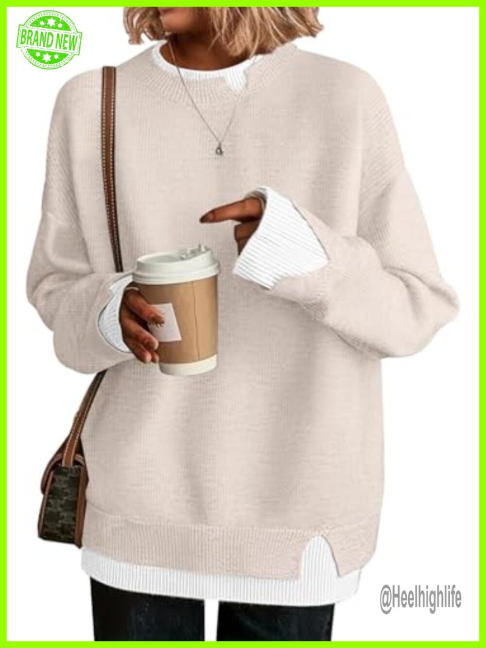 Womens Oversized Ribbed Knit Sweater Long Sleeve Pullover Crew Neck